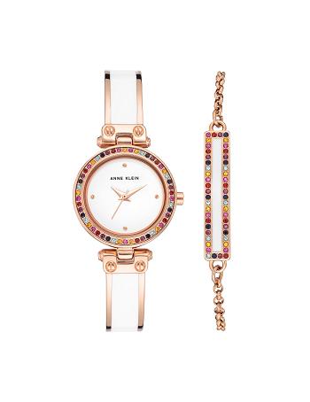 Anne Klein Watch and Bracelet with Premium Multicolored Crystals Sets Roze Goud Wit | NLJVR91149