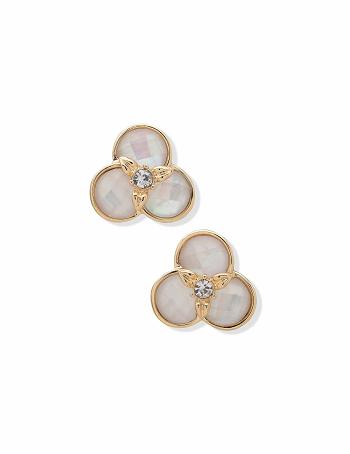 Anne Klein White Flower Button Clip Earring Goud Bloemen | GNLUC63325