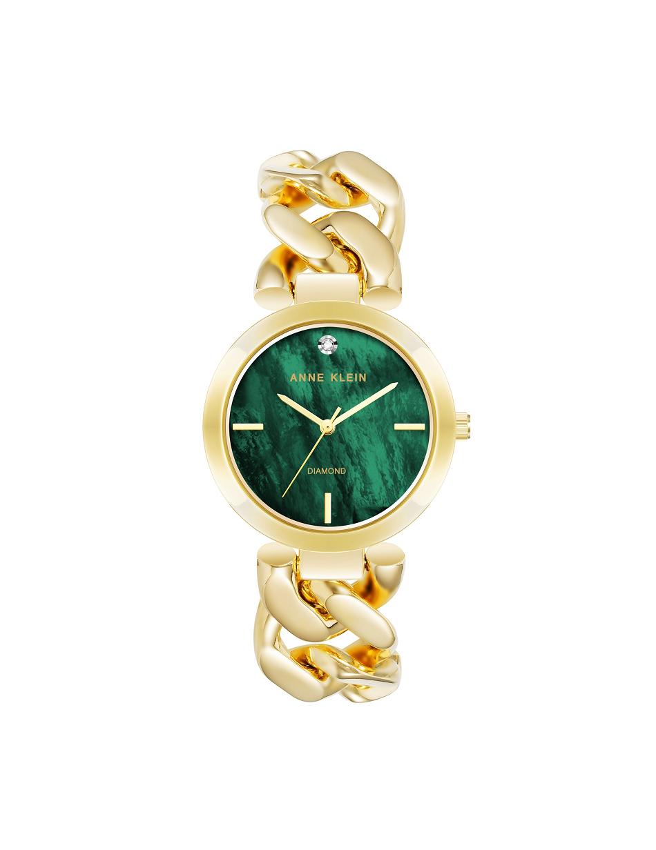 Anne Klein Accented Round Case Bracelet Watch Diamant Goud Groen | NLNEJ87141