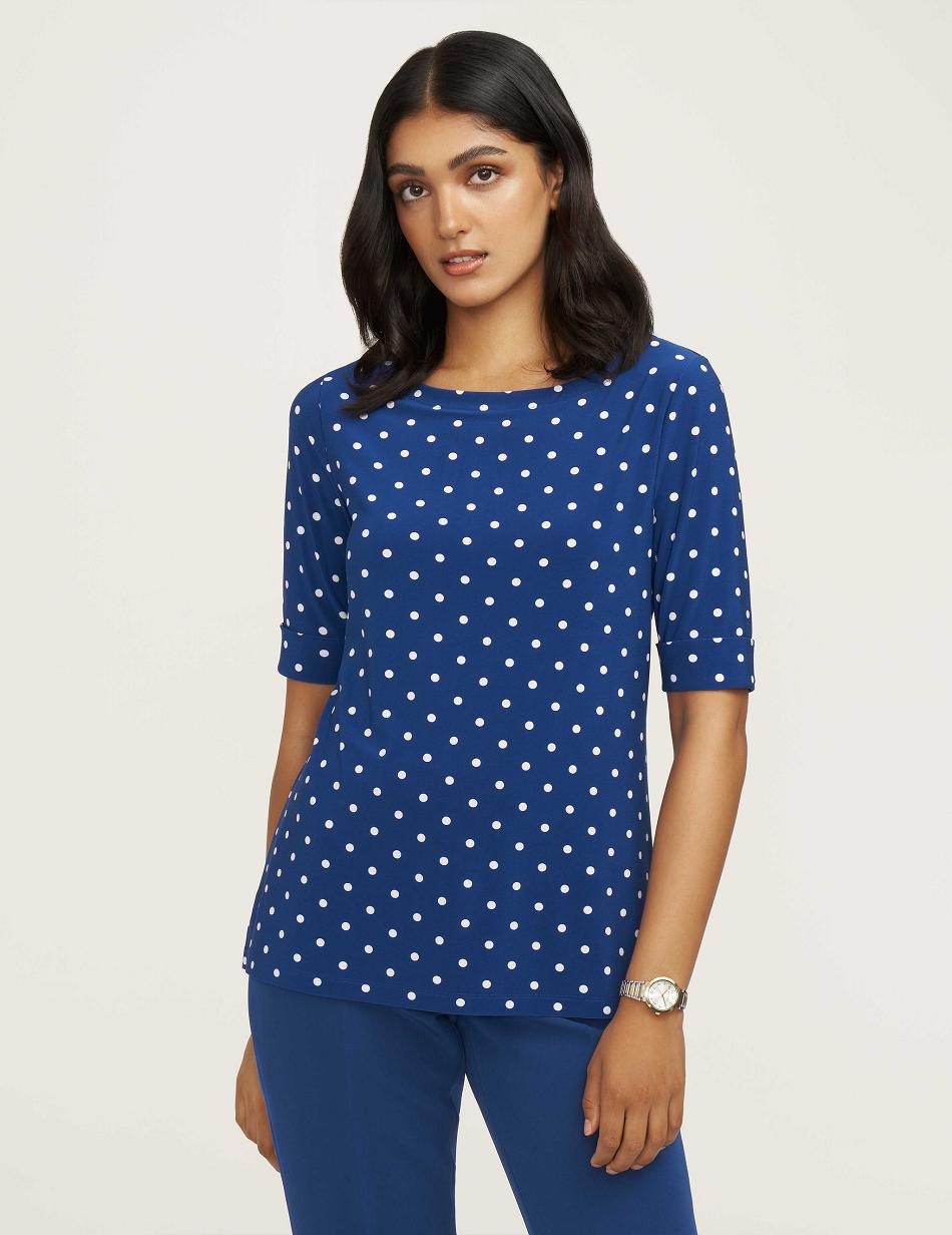 Anne Klein Beekman Dot Boatneck Tee- Clearance Topjes Blauw Wit | TNLWZ95729