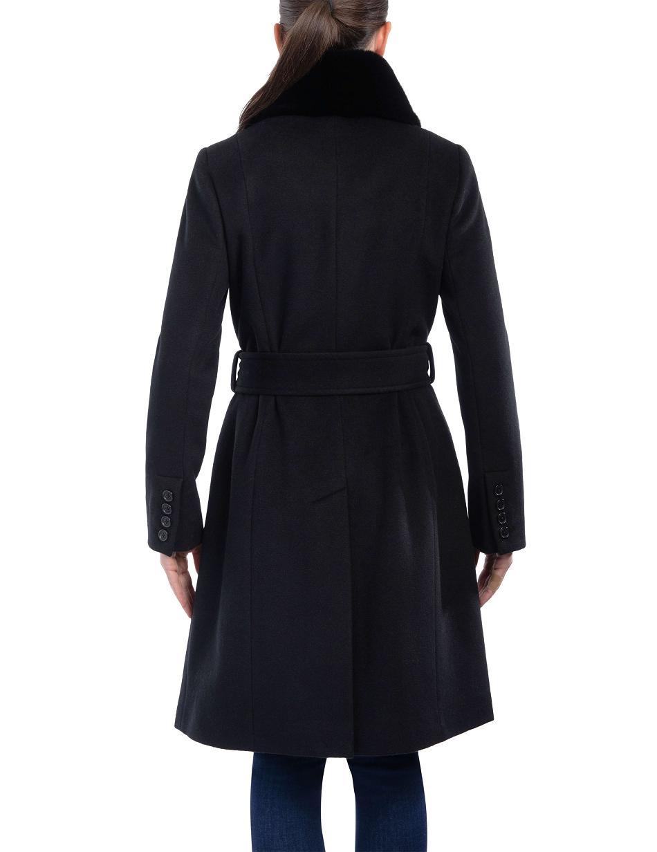 Anne Klein Belted Wrap Wol Coat With Fur Collar Bovenkleding Zwart | ZNLMJ92227