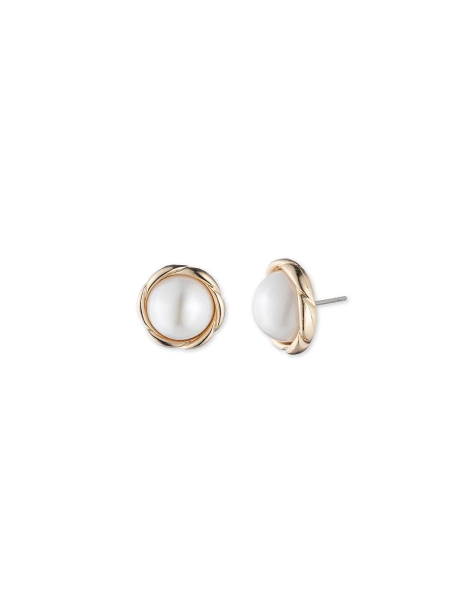 Anne Klein Blanc Faux Pearl Twisted Gold-Tone Stud Doorboorde oorbellen Goud | NLZDE47028