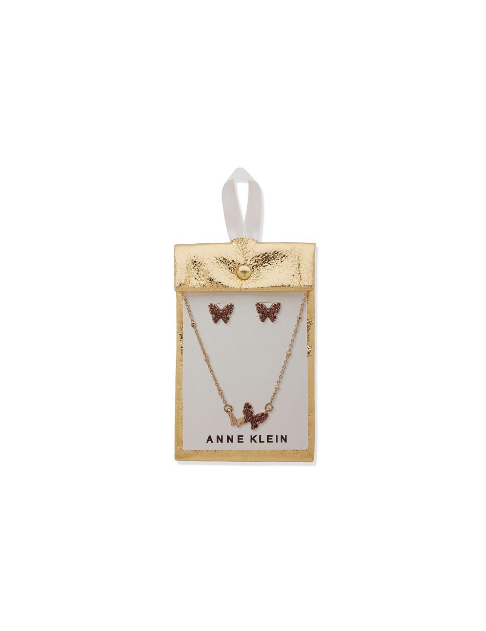 Anne Klein Butterflies Motif Necklace and Earring Set in Pouch Earring Goud | DNLVO14155