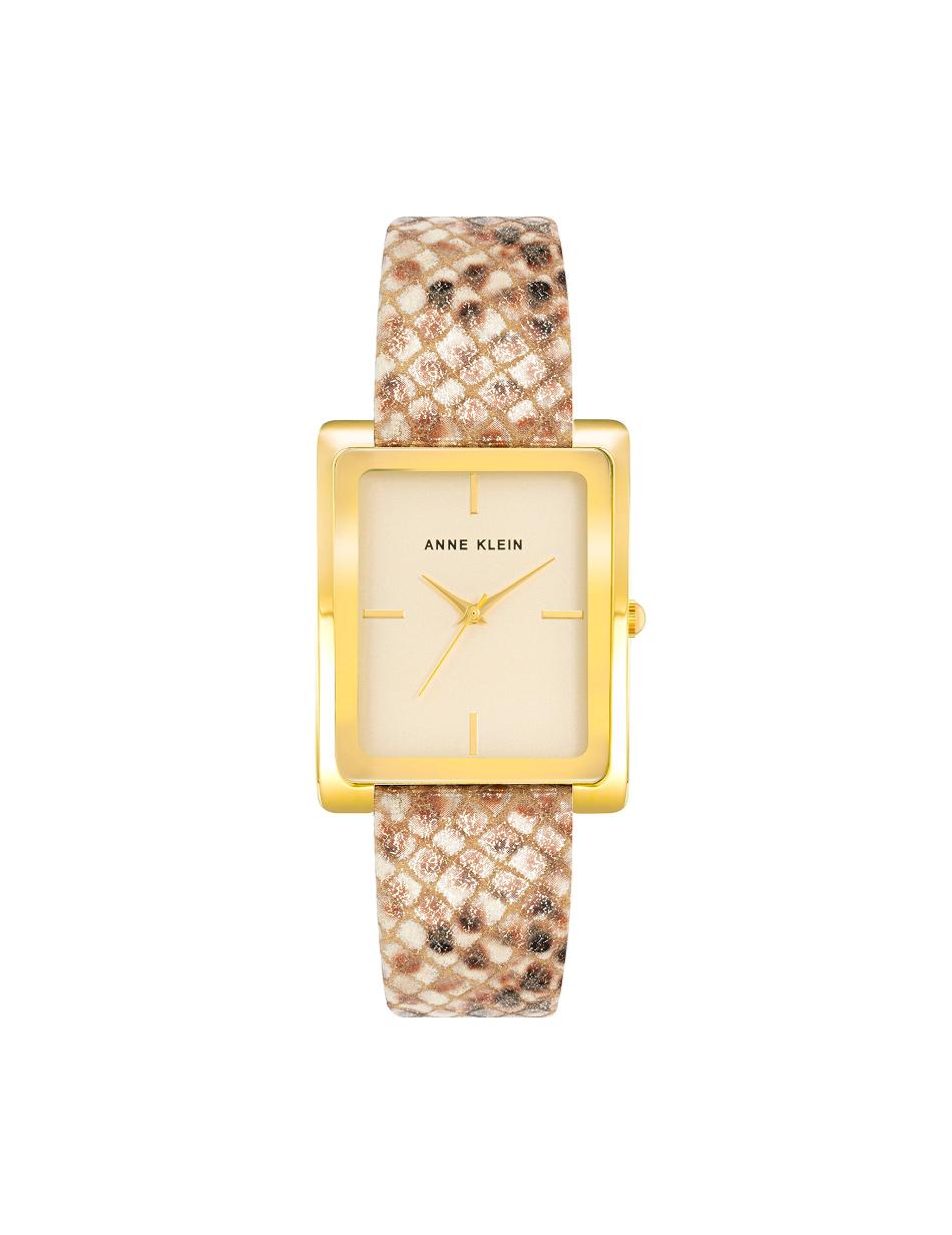 Anne Klein Case Leren Band Watch Rechthoekig Goud Room Bruin | LNLTR90909