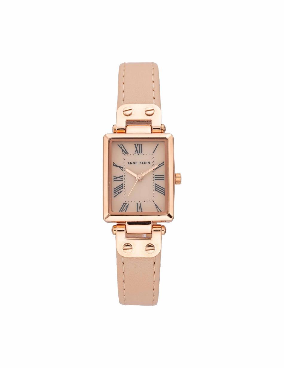 Anne Klein Case Leren Riemen Watch Rechthoekig Roze Roze Goud | LNLSX91315