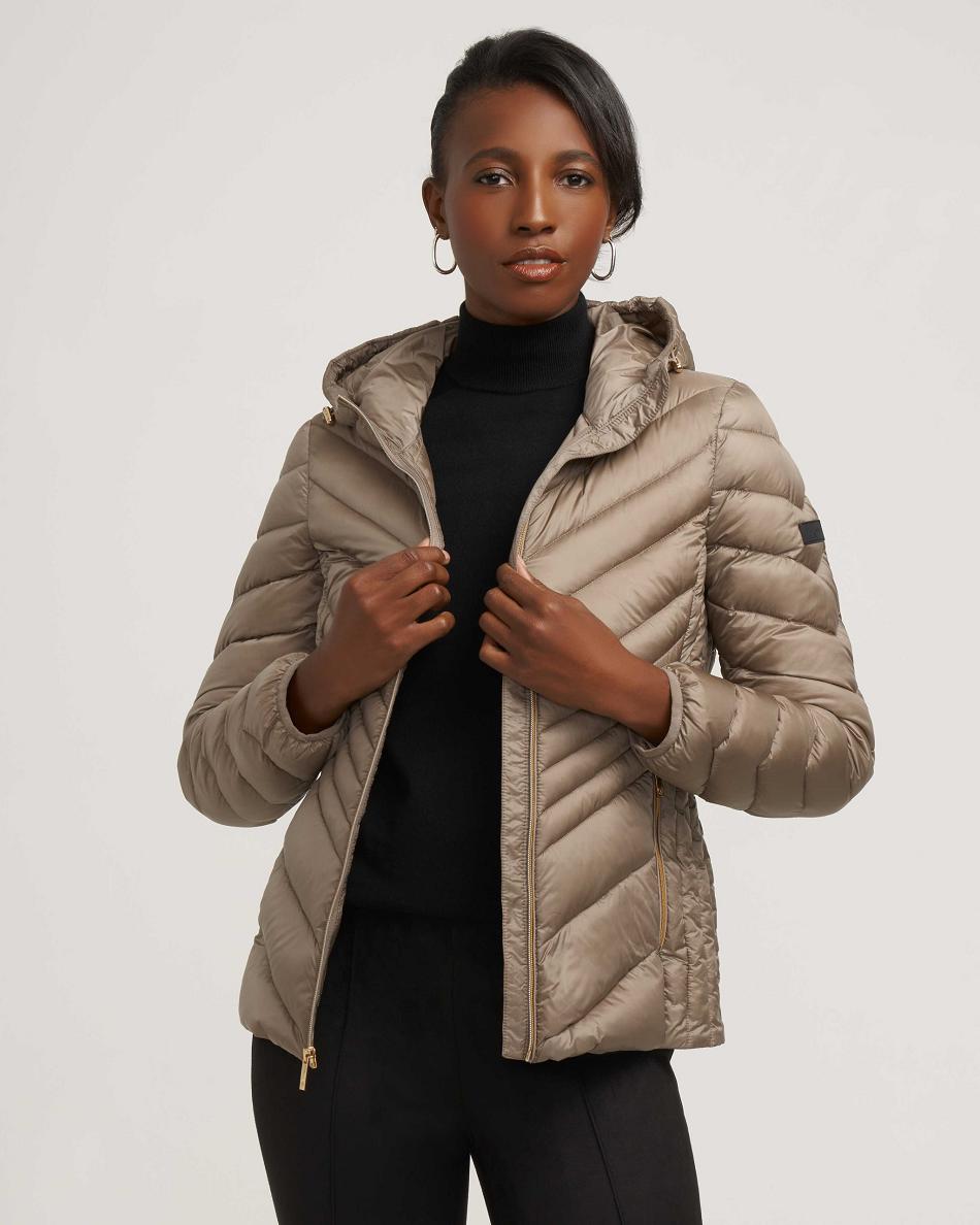 Anne Klein Chevron Packable Puffer Jacket Bovenkleding Grijs Bruin | PNLQX48858