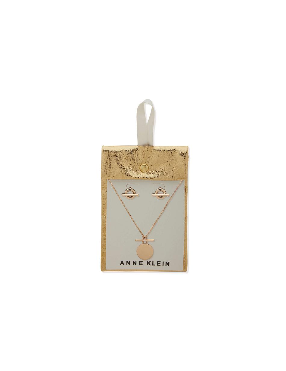 Anne Klein Coin Pendant Necklace and Earring in Pouch Sieraden sets Goud | ANLDF84698