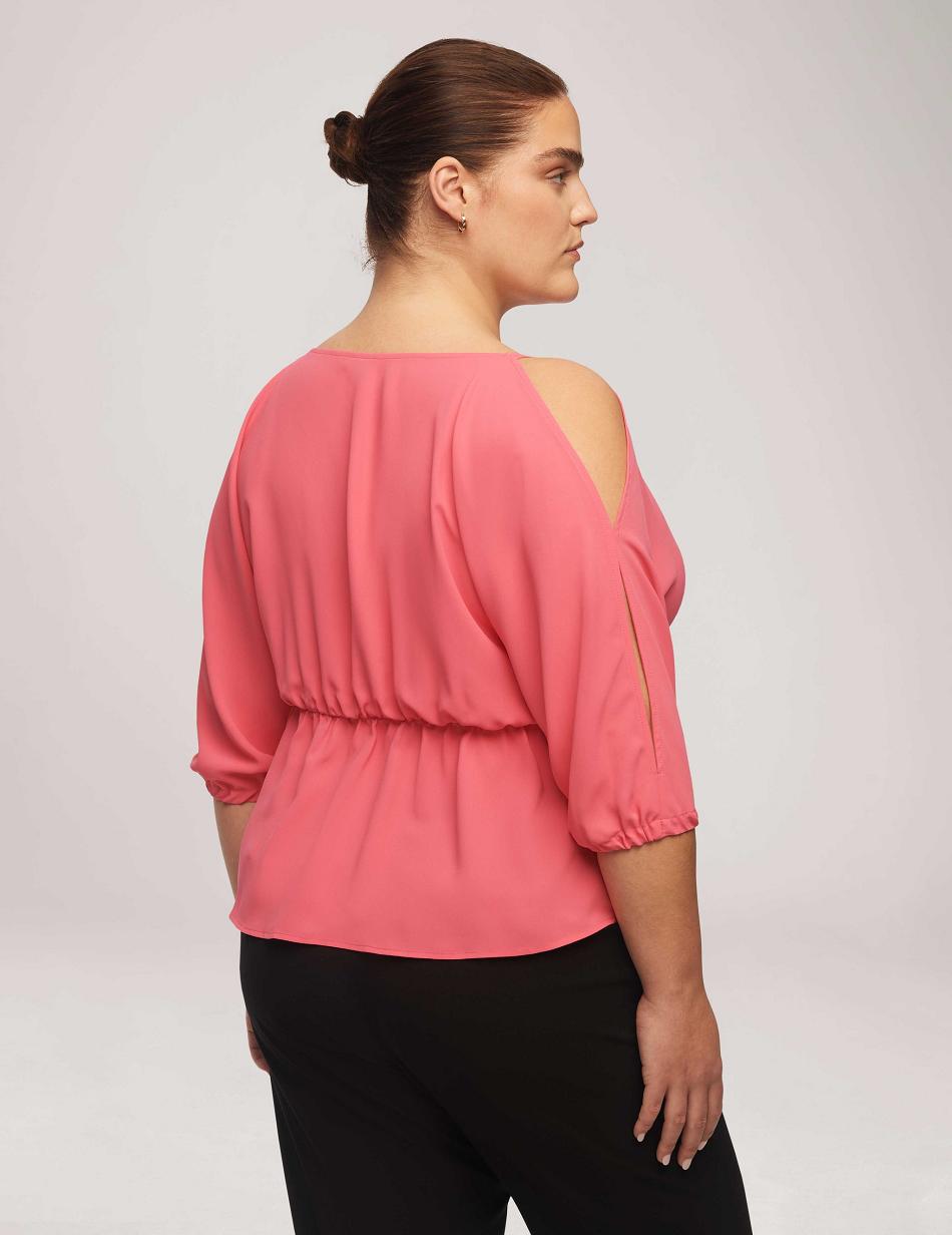 Anne Klein Cold Shoulder Crossover Peplum Blouse Grote Maat Roze | MNLFT32337