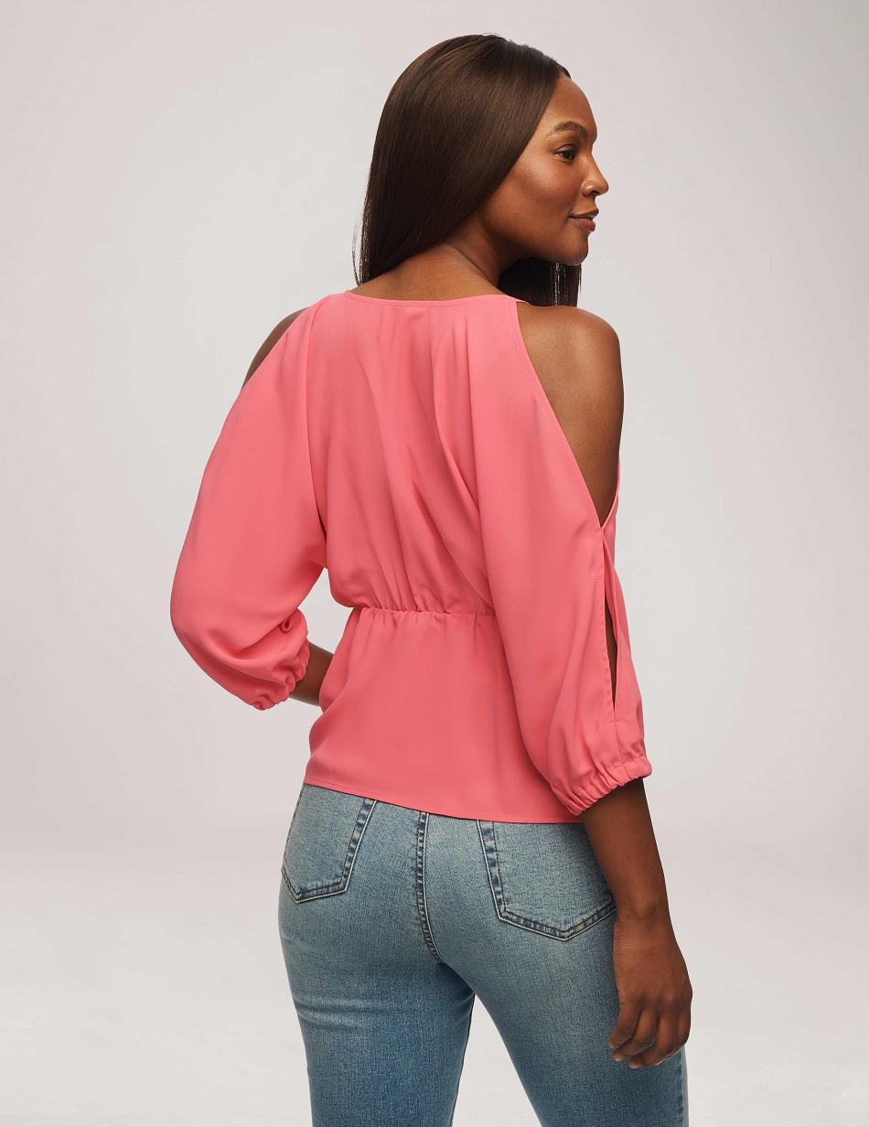 Anne Klein Cold Shoulder Crossover Peplum Blouse Topjes Roze | NLJBT14700