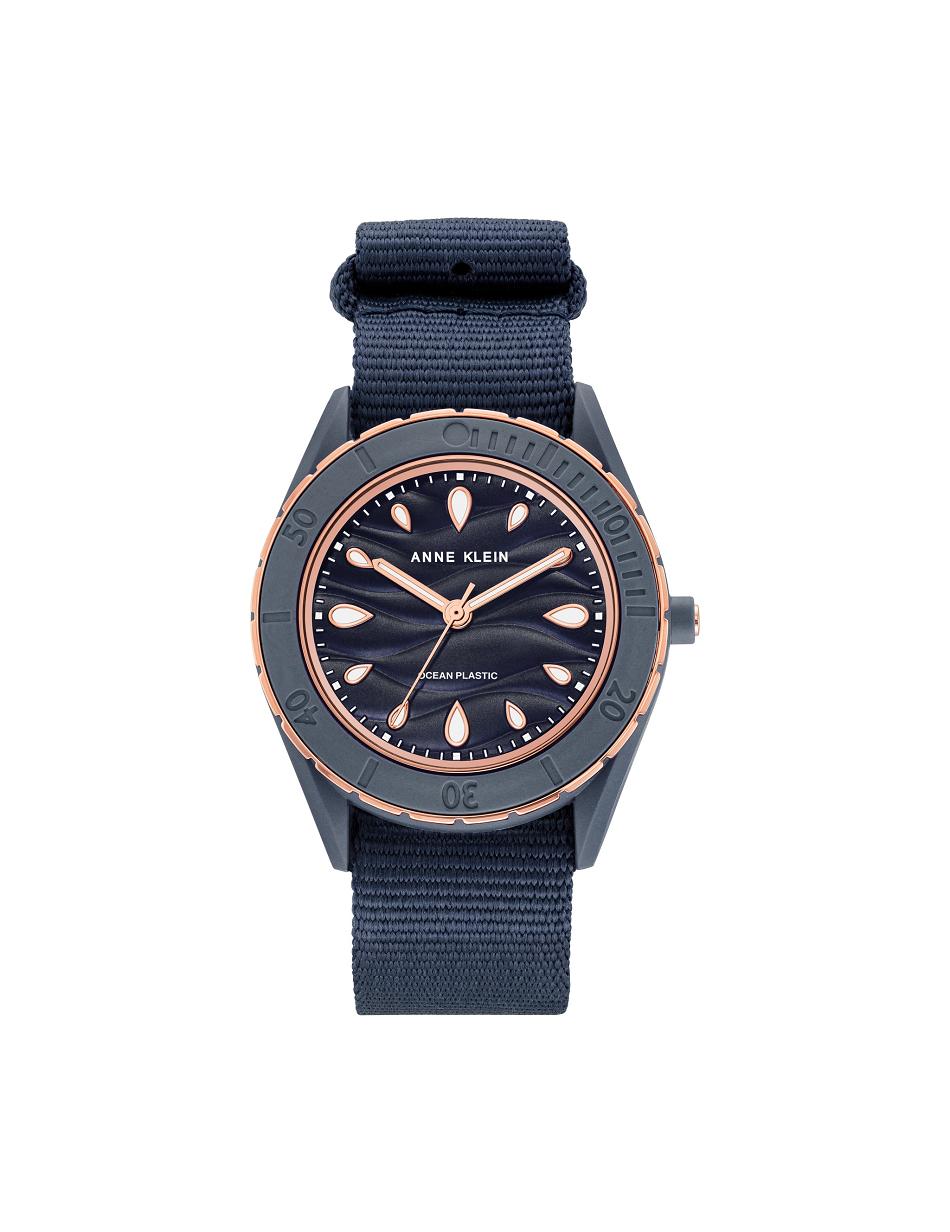 Anne Klein Considered Solar Recycled Woven Riemen Oceaan plastic horloges Roze Goud Donkerblauw Blauw | NLCIF30798