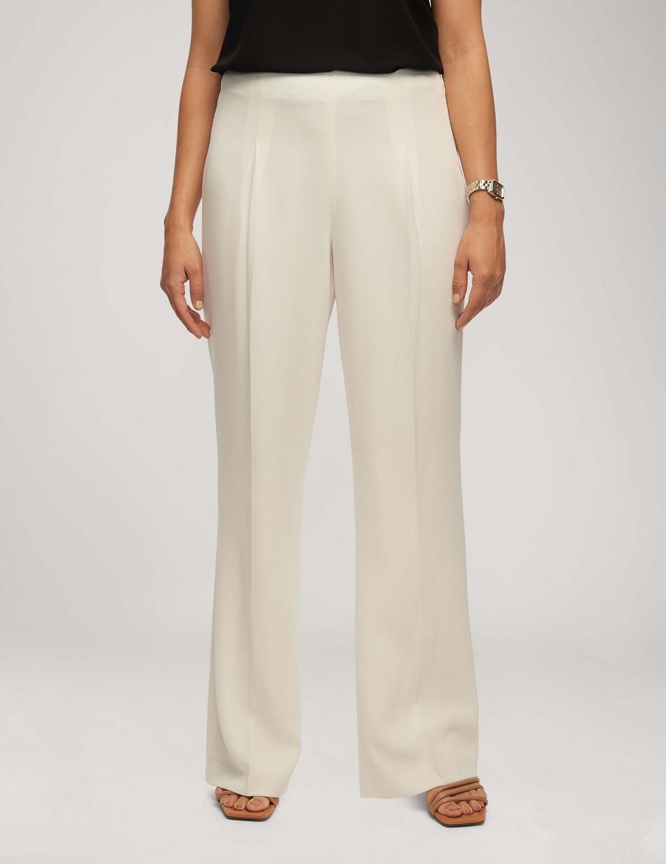 Anne Klein Crepe High Rise Pant With Pleat Brede Leg Broek Wit | XNLBH32240