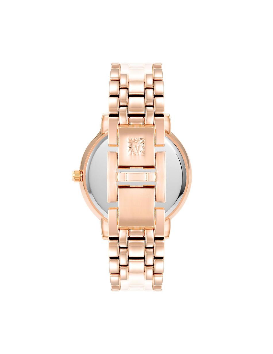 Anne Klein Crystal Accented Keramiek Link Watch Metalen Roze | NLNZX73300