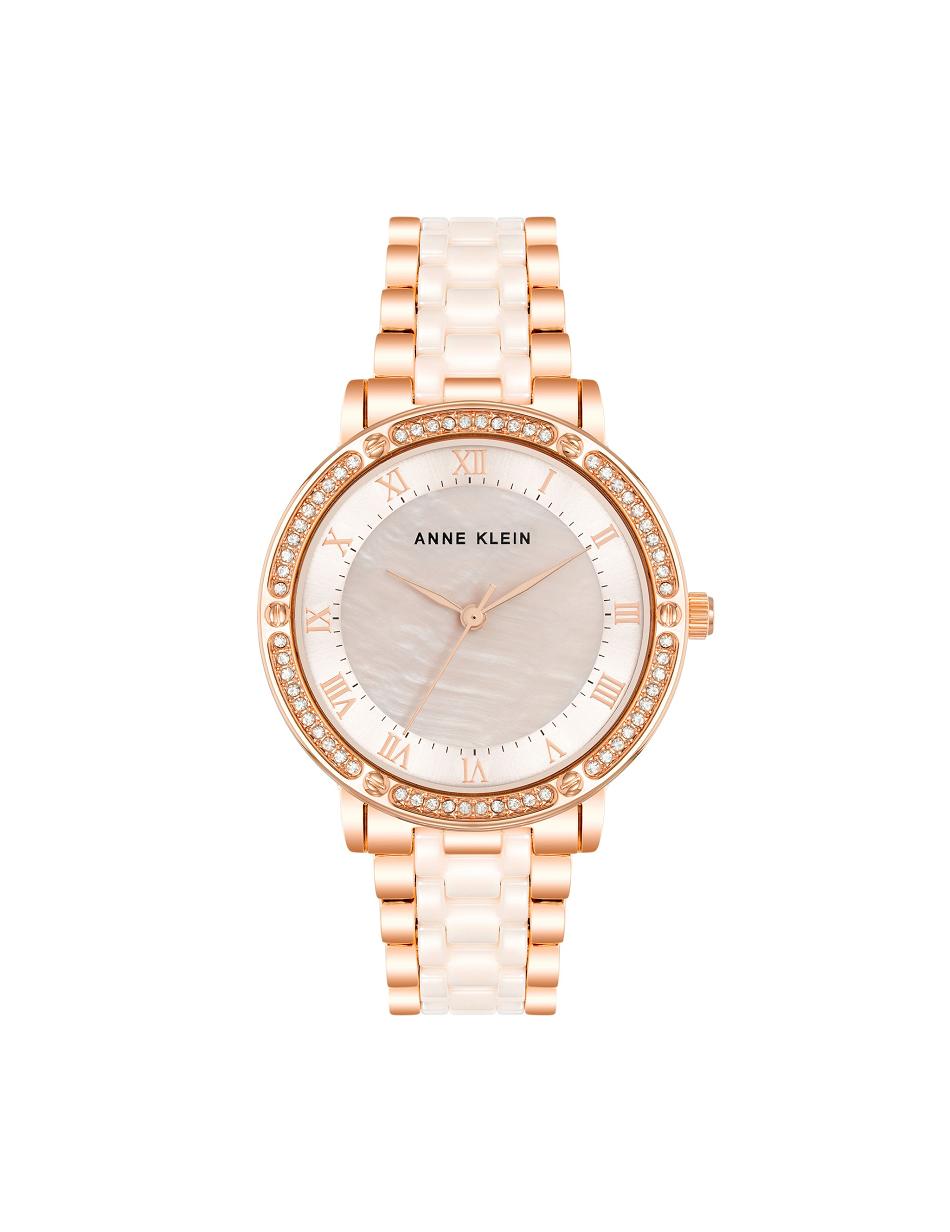 Anne Klein Crystal Accented Keramiek Link Watch Metalen Roze | NLNZX73300