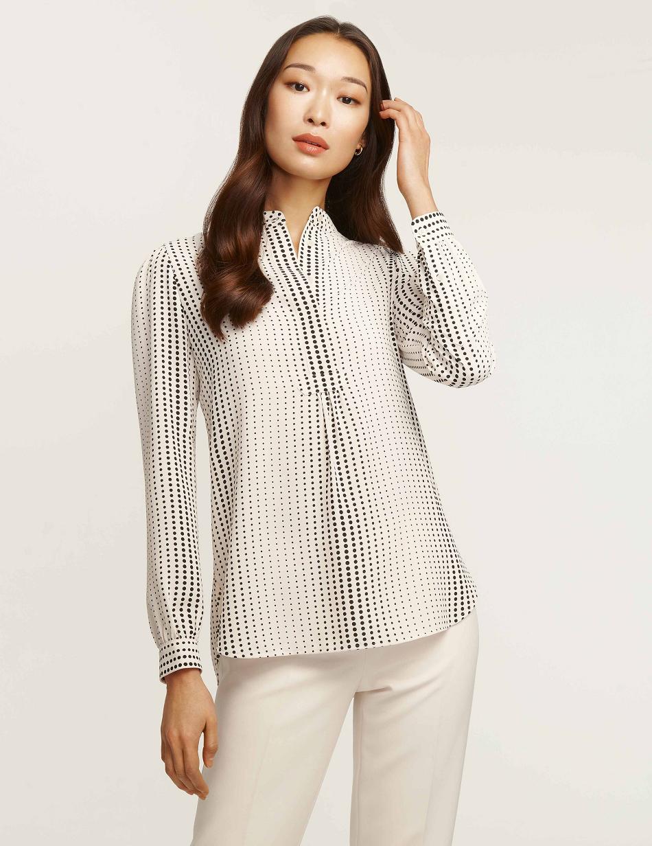 Anne Klein Florentine Dot Print Poet Blouse Topjes Wit Zwart | NLNEJ58477