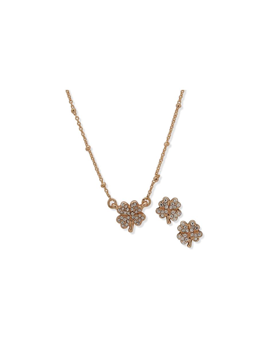 Anne Klein Four Leaf Clover Necklace and Earring Set in Pouch Sieraden sets Goud | NLNEJ40074