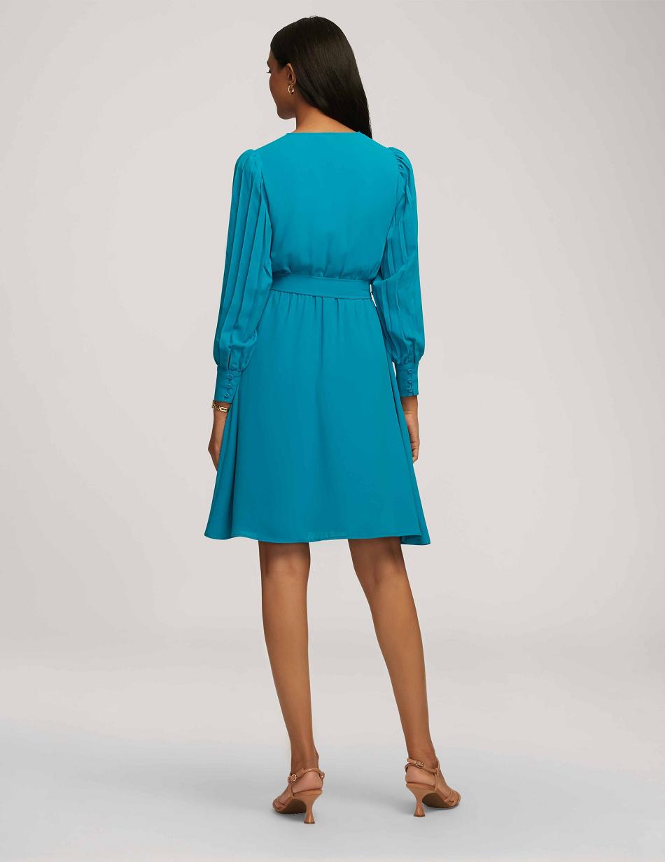 Anne Klein Geplooid Sleeve Jurken Turquoise | NLIIZ97046