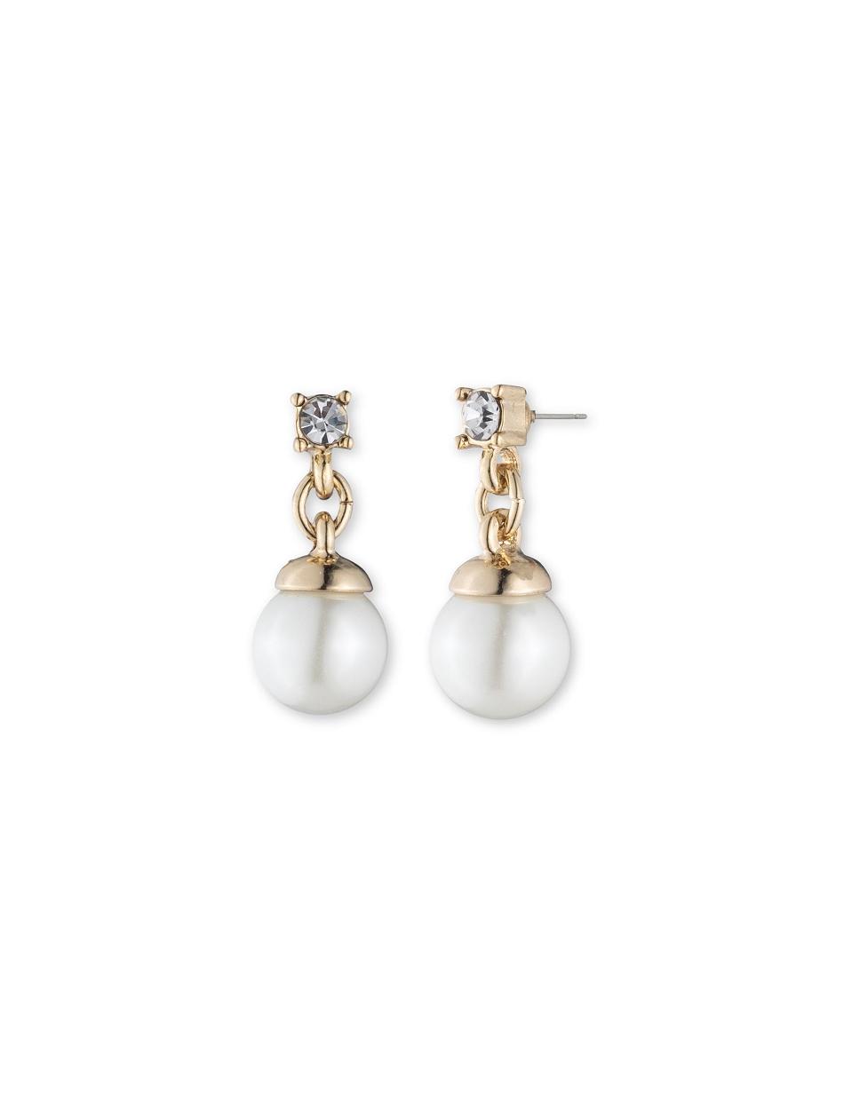 Anne Klein Gold-Tone Blanc Faux Pearl With Crystal Accent Doorboorde oorbellen Goud | FNLHY51169