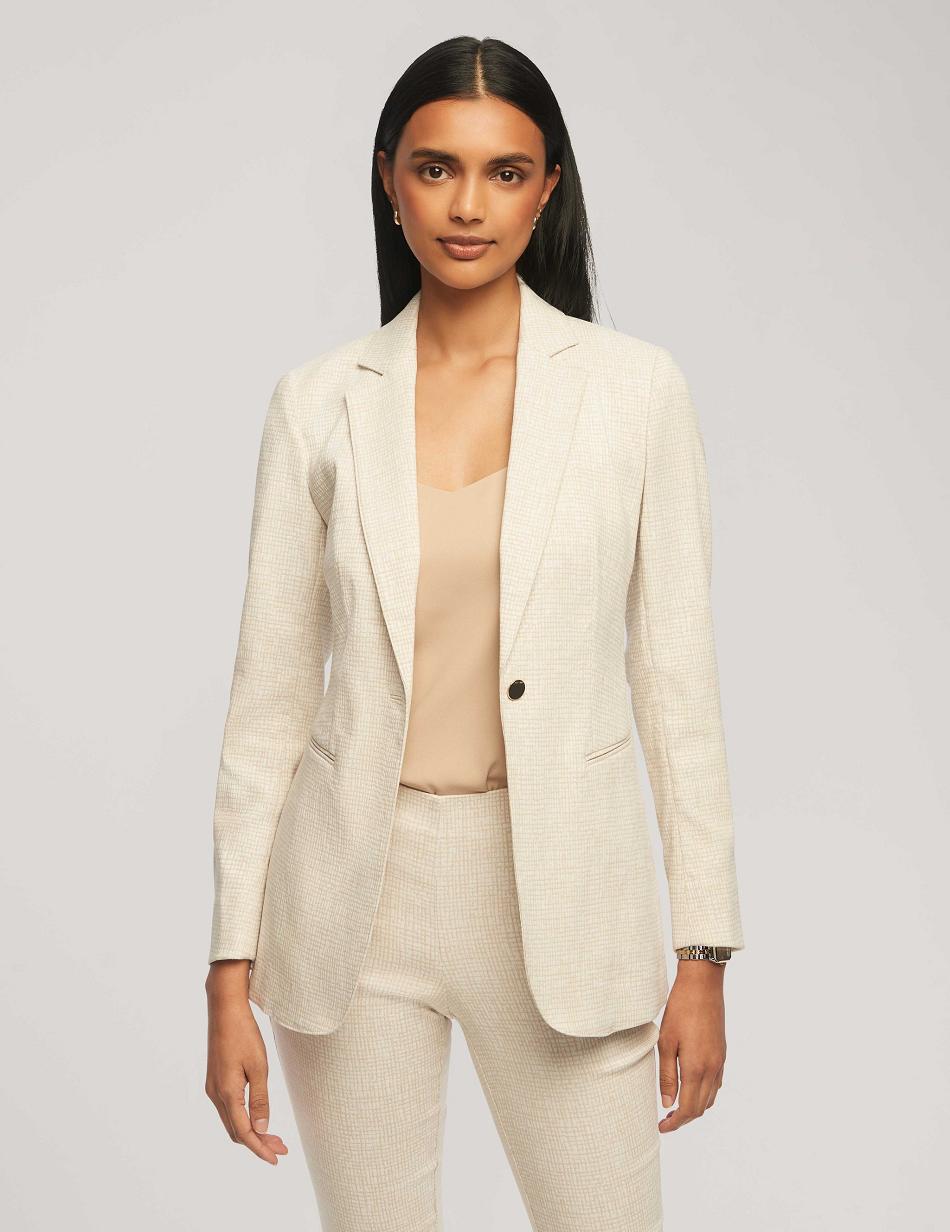 Anne Klein Grid Tech Stretch One Button Blazer Wit | PNLQX62416