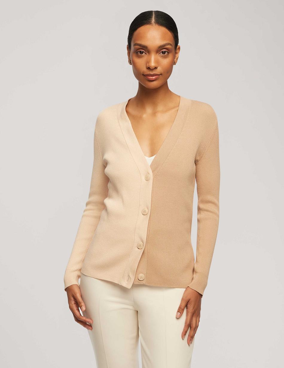 Anne Klein Half/Half Rib Cardigan Truien Wit Beige | NLDYB96710