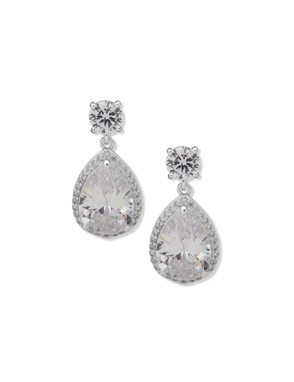 Anne Klein Halo Pear Drop Studs Doorboorde oorbellen Zilver | NLCVG31074