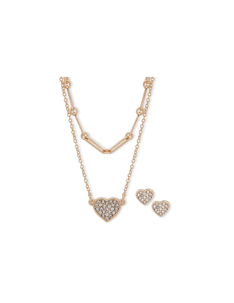 Anne Klein Heart Pendant Earring Pouch Set Kettingen Goud | LNLTR76699