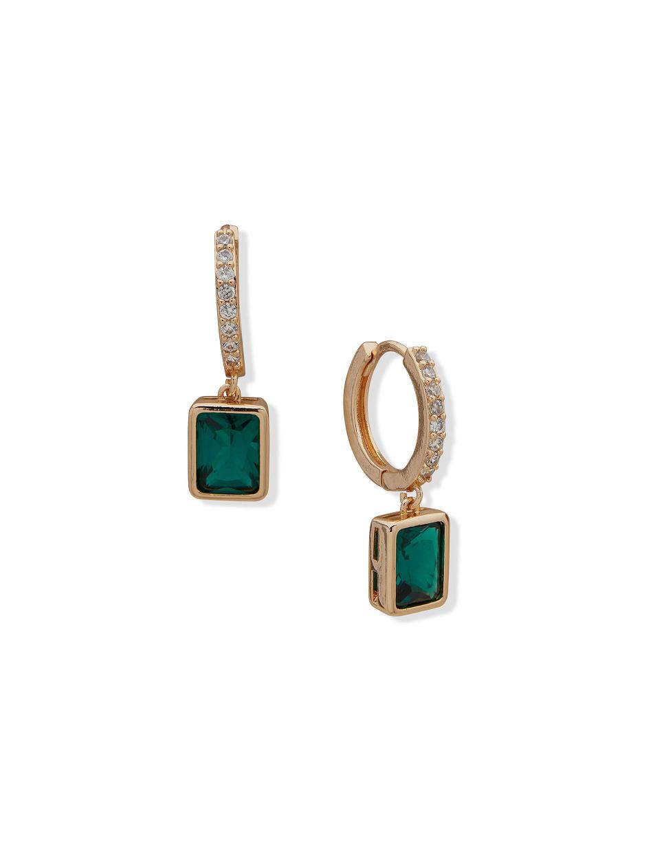 Anne Klein Hoop With Emerald Stone Doorboorde oorbellen Turquoise Goud | NLCIF59864