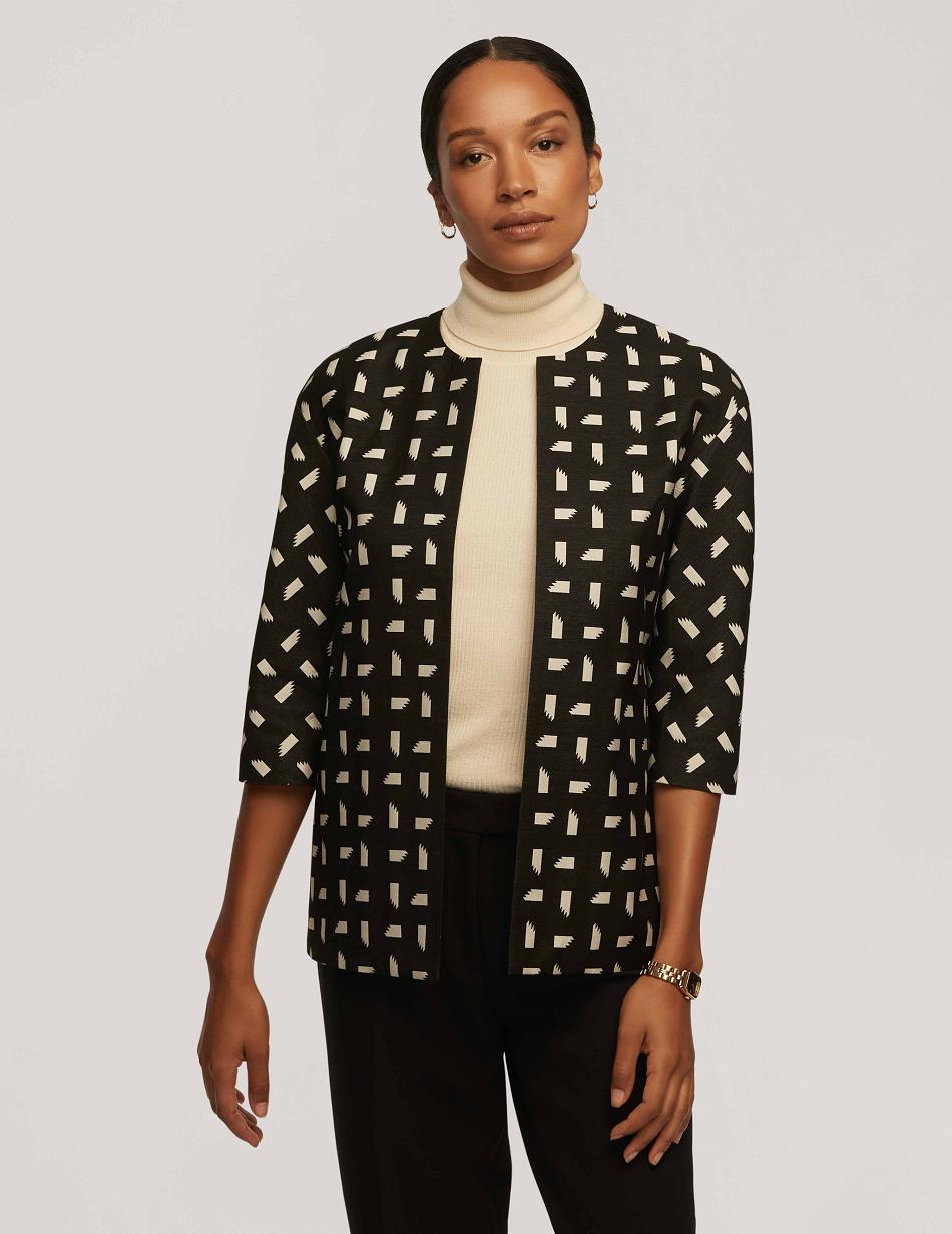 Anne Klein Jacquard Topper With Dropped Shoulder Blazer Zwart Wit | DNLKV13899