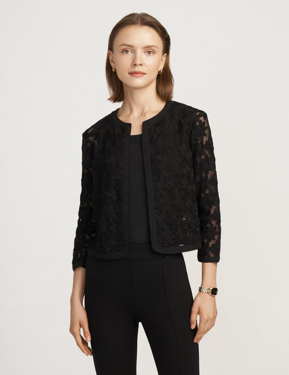 Anne Klein Kanten Cardigan Blazer Zwart | NLZDE51580