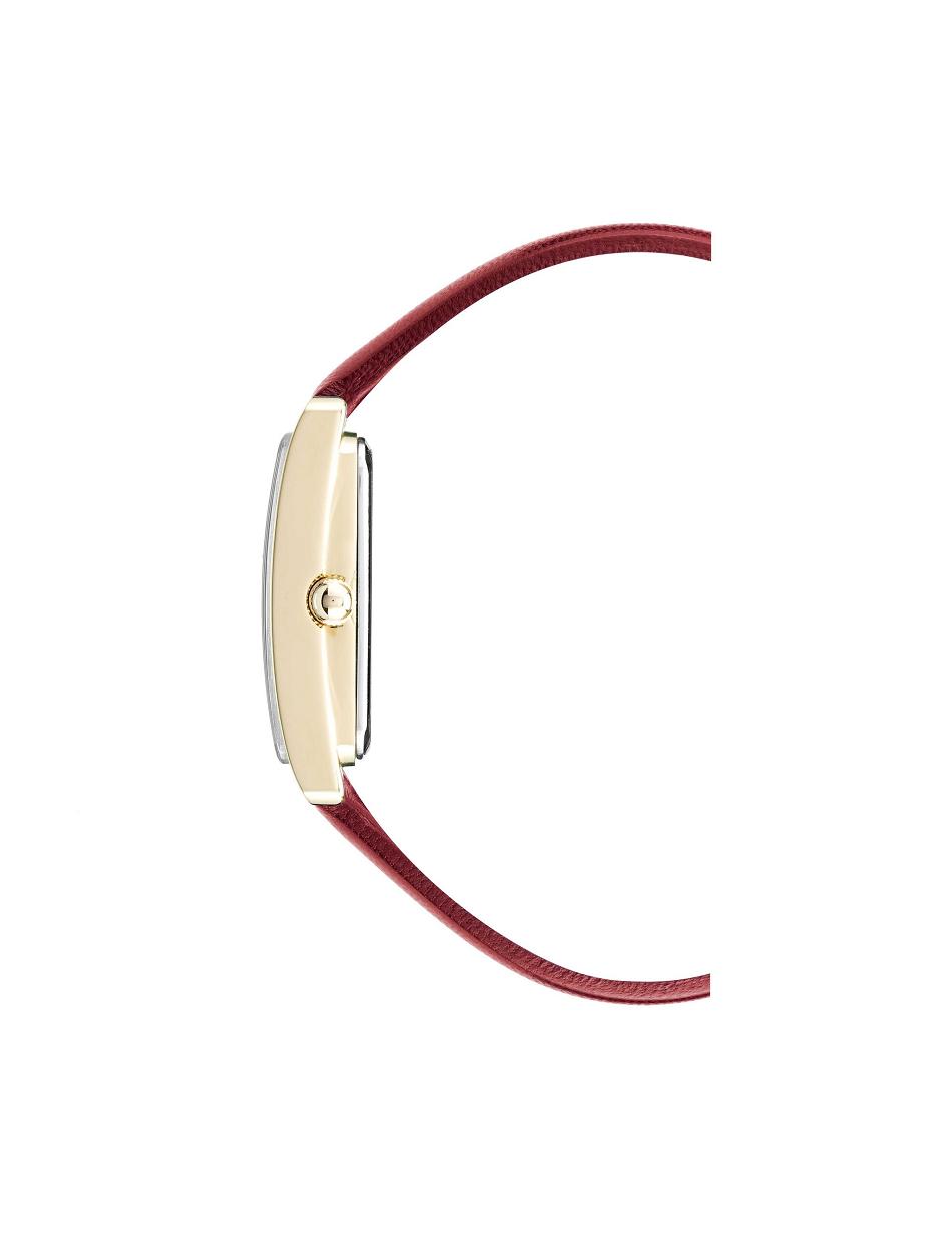 Anne Klein Leren Riemen Watch Rechthoekig Rood Goud | YNLVQ87423