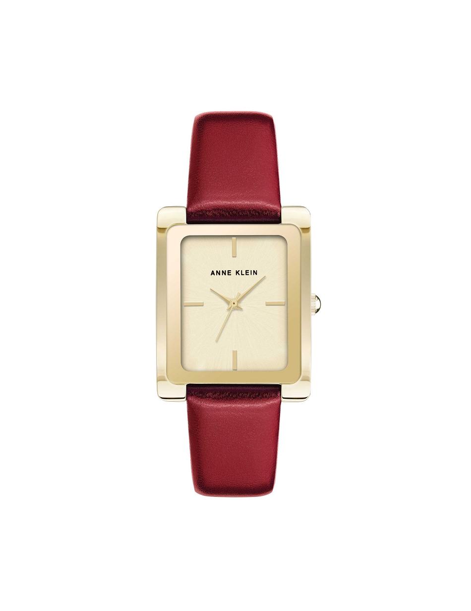 Anne Klein Leren Riemen Watch Rechthoekig Rood Goud | YNLVQ87423