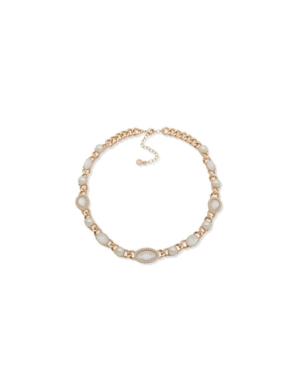 Anne Klein Link Stone Pearl Collar Kettingen Grijs Goud | MNLFT50148