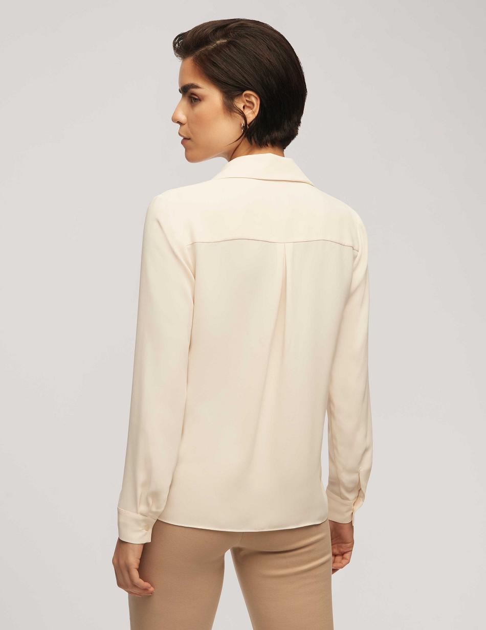 Anne Klein Long Sleeve Crossover Blouse With Collar Topjes Wit | ENLHC11797