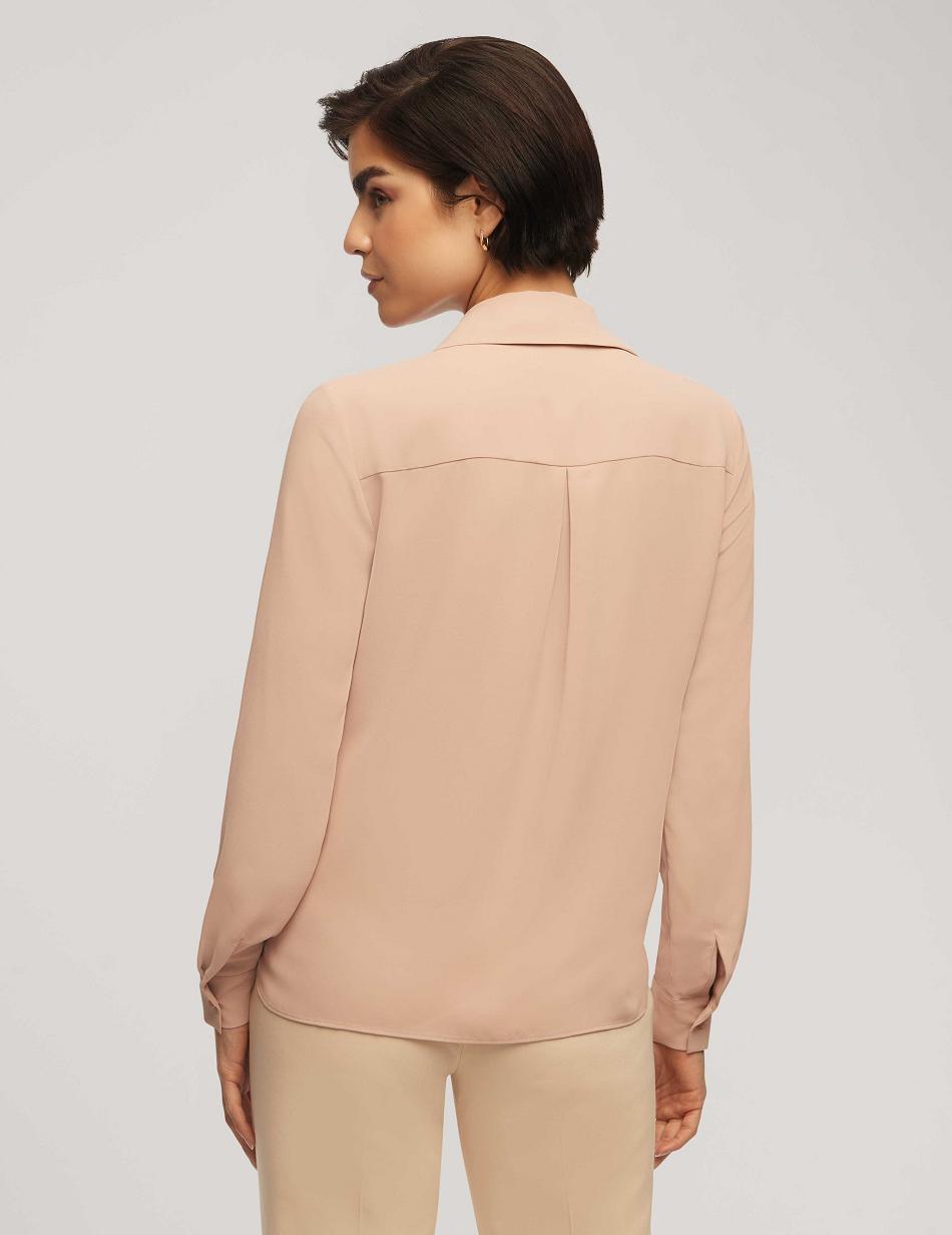 Anne Klein Long Sleeve Crossover Blouse With Collar Topjes Roze | NLEAH37448