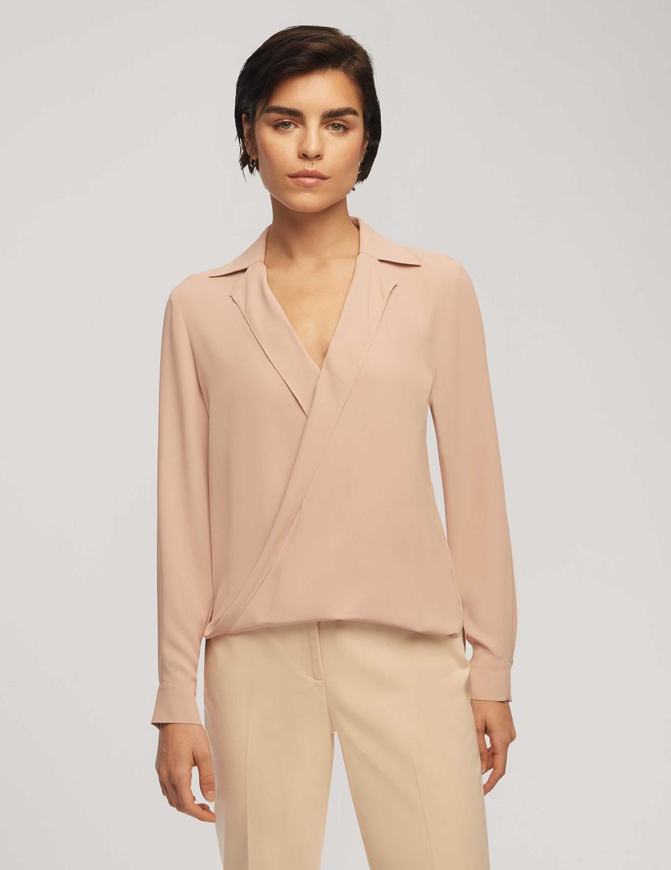 Anne Klein Long Sleeve Crossover Blouse With Collar Topjes Roze | NLEAH37448