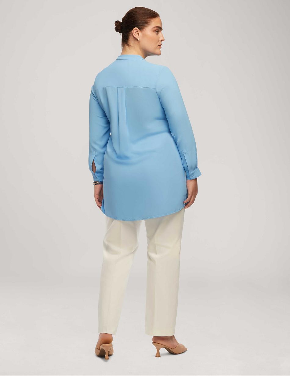 Anne Klein Long Sleeve Popover Blouse Grote Maat Blauw | DNLKV70260