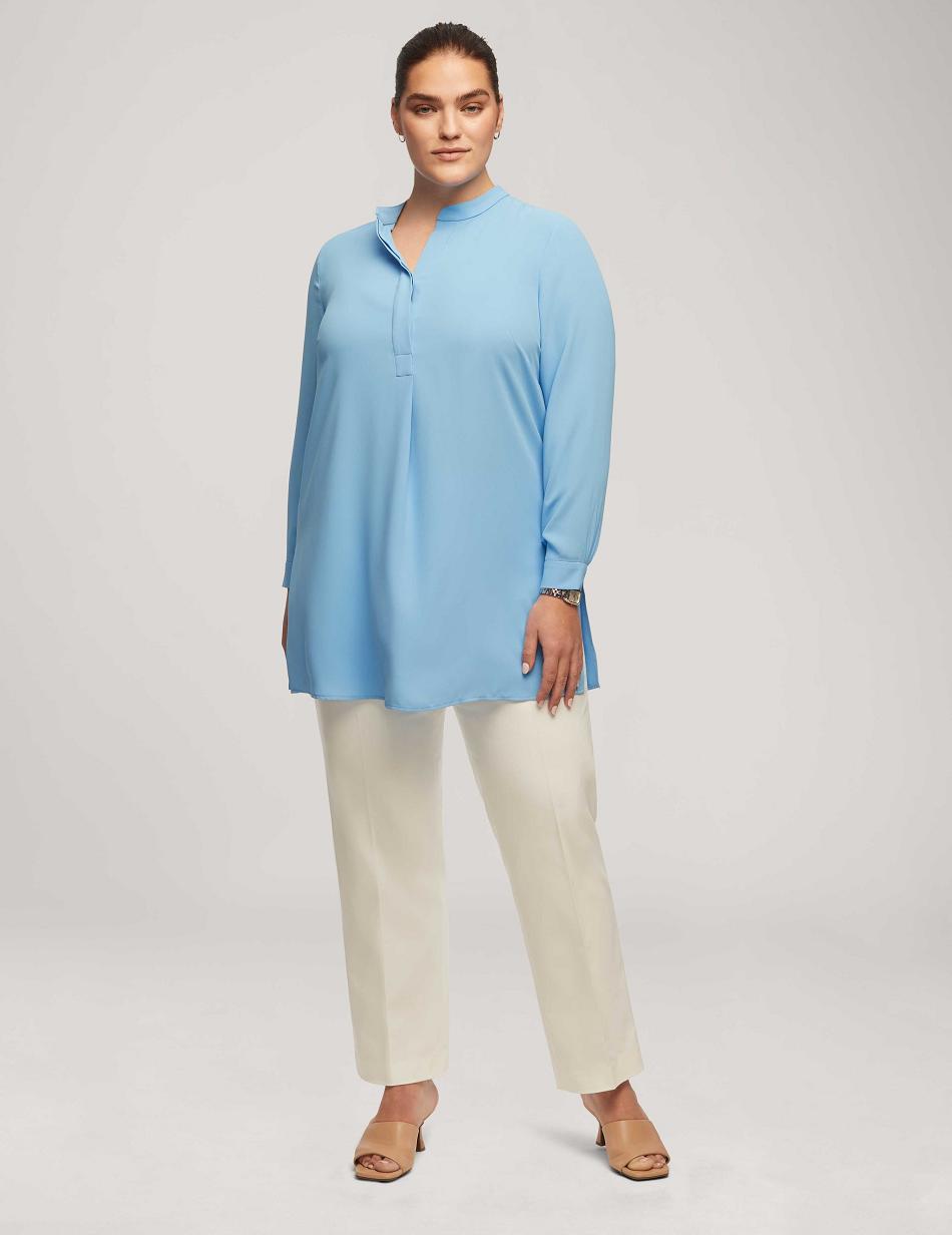 Anne Klein Long Sleeve Popover Blouse Grote Maat Blauw | DNLKV70260