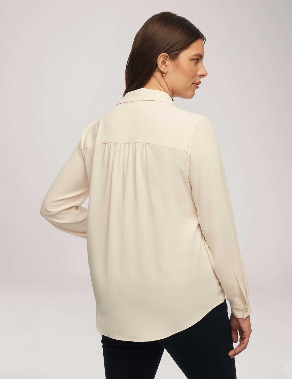 Anne Klein Long Sleeve Shirt With Pocket Topjes Wit | NLQCS16650