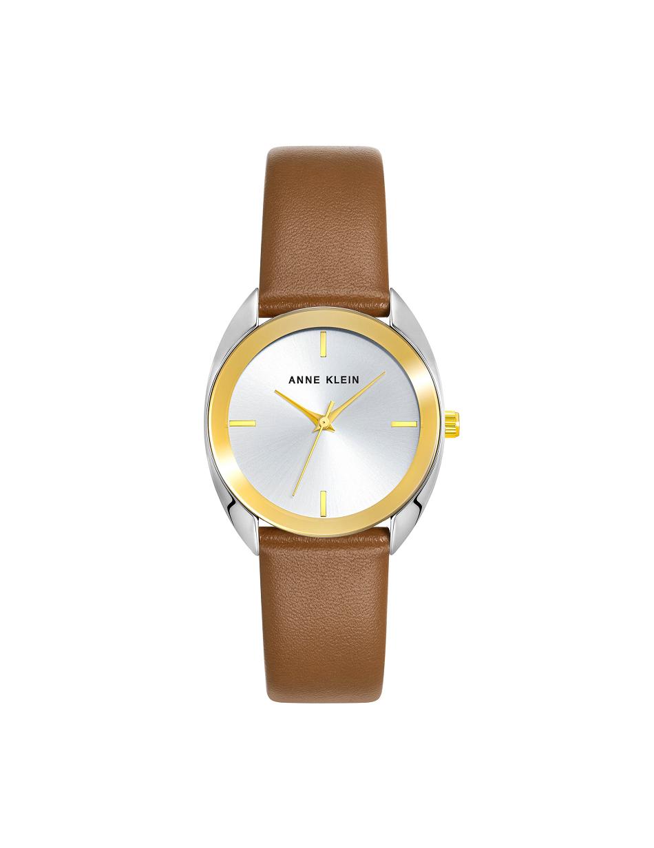 Anne Klein Modern Riemen Watch Leer Goud Zilver Bruin | ZNLMJ81453