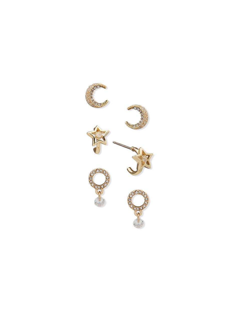 Anne Klein Moon Star Pierced Earring Trio in Gift Box Sieraden sets Goud | NLQAV77086