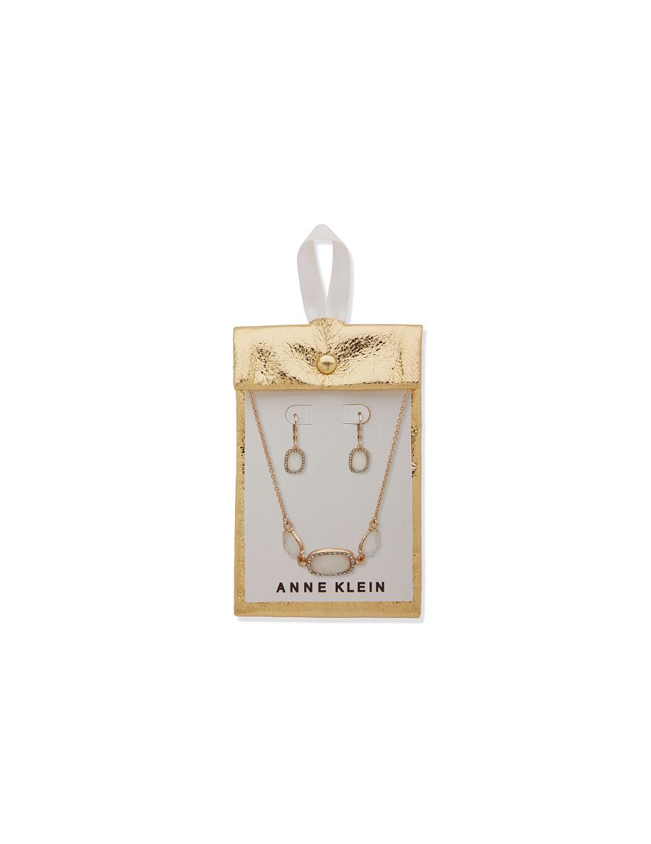 Anne Klein Mother of Pearl Necklace and Earring Set in Pouch Earring Goud | ANLWC76436