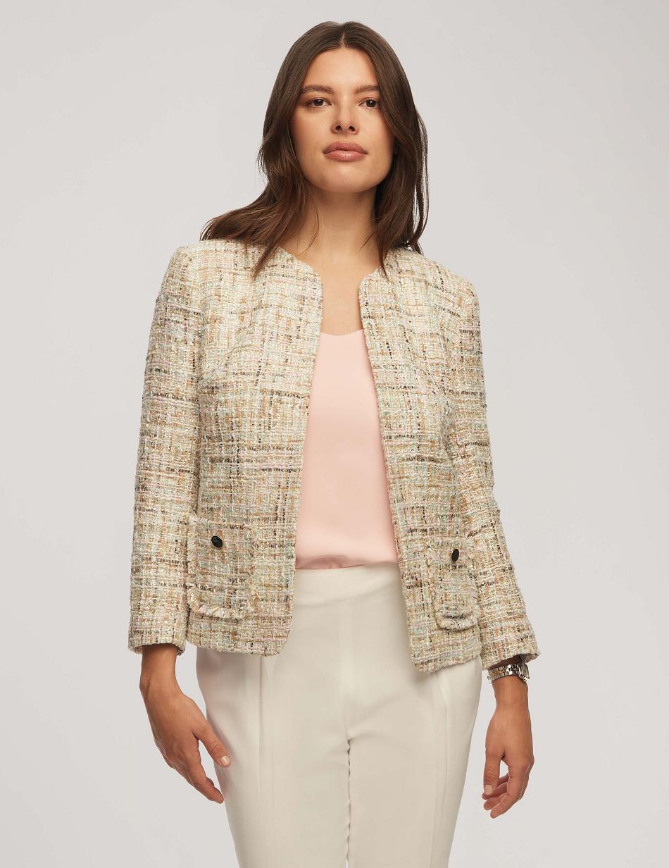 Anne Klein Novelty Sequin Tweed With Fringe Pockets Blazer Roze Gekleurd | NLDFL75188