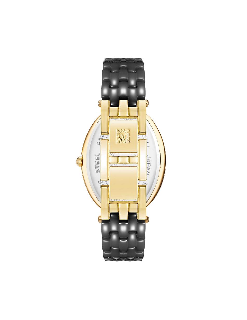 Anne Klein Oval Bracelet Watch Keramiek Zwart Goud | NLZPD60820