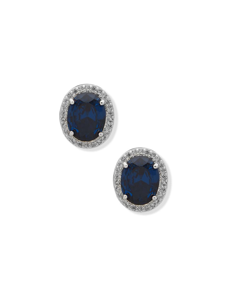 Anne Klein Oval Halo Button Sapphire Doorboorde oorbellen Blauw Zilver | XNLBH16266