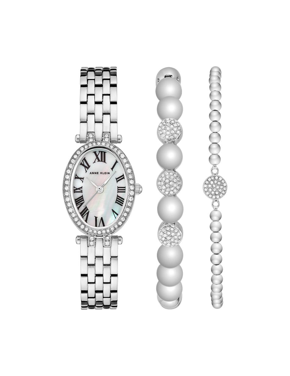 Anne Klein Oval Watch and Bracelet with Premium Crystals Sets Zilver | FNLHY32826