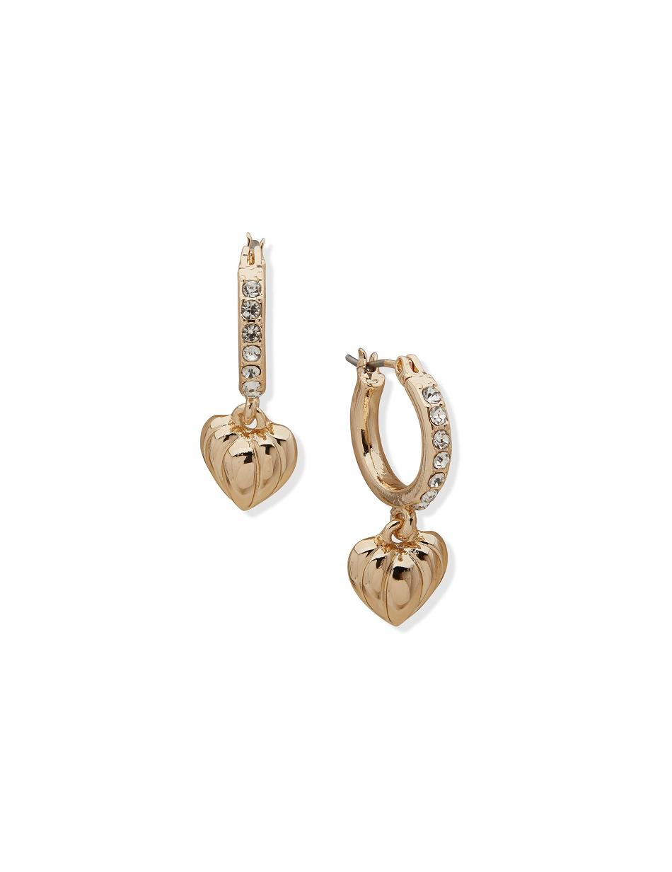 Anne Klein Pave Hoop with Heart Drop Pierced Earring Goud | QNLUV91655