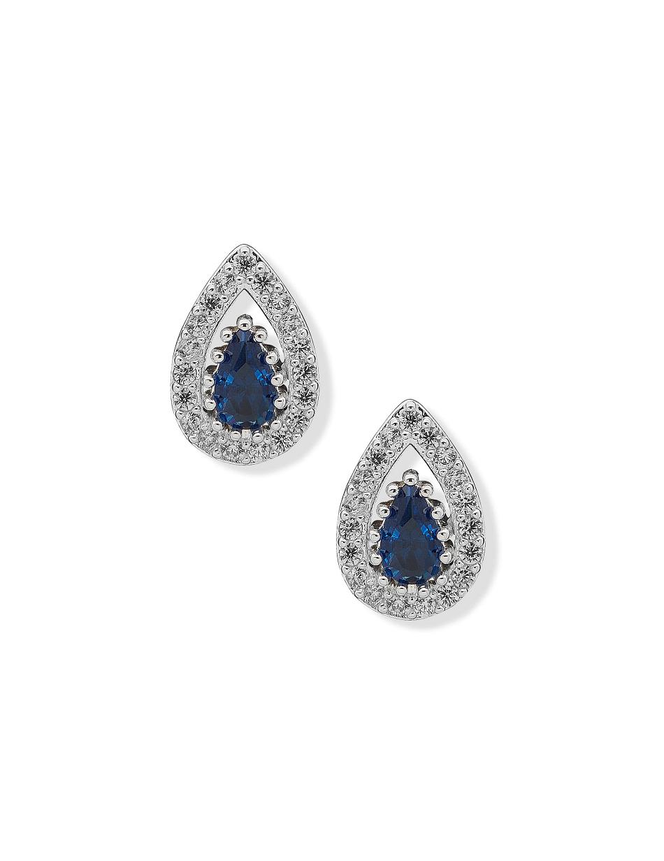 Anne Klein Pear Stone Halo Button Sapphire Pierced Earring Blauw Zilver | NLQAV69685