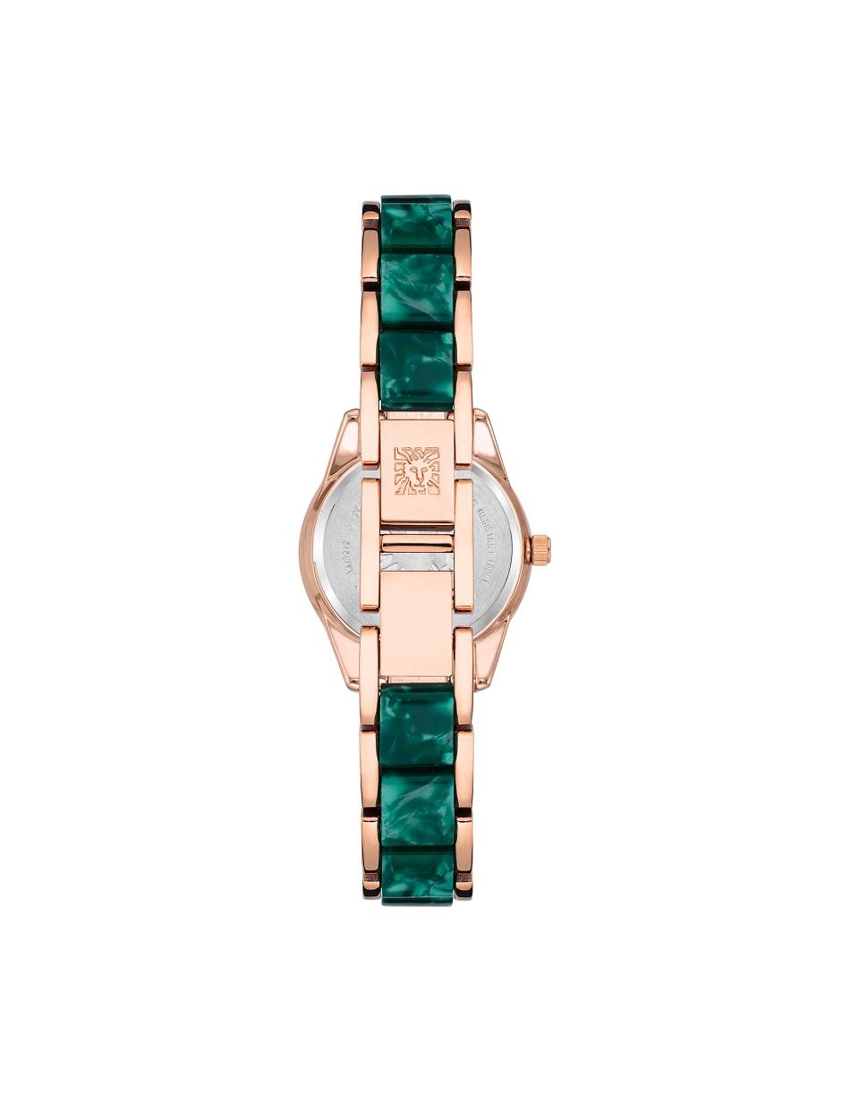 Anne Klein Pearlescent Resin Link Bracelet Watch Metalen Roze Goud Groen | NLNZX67091