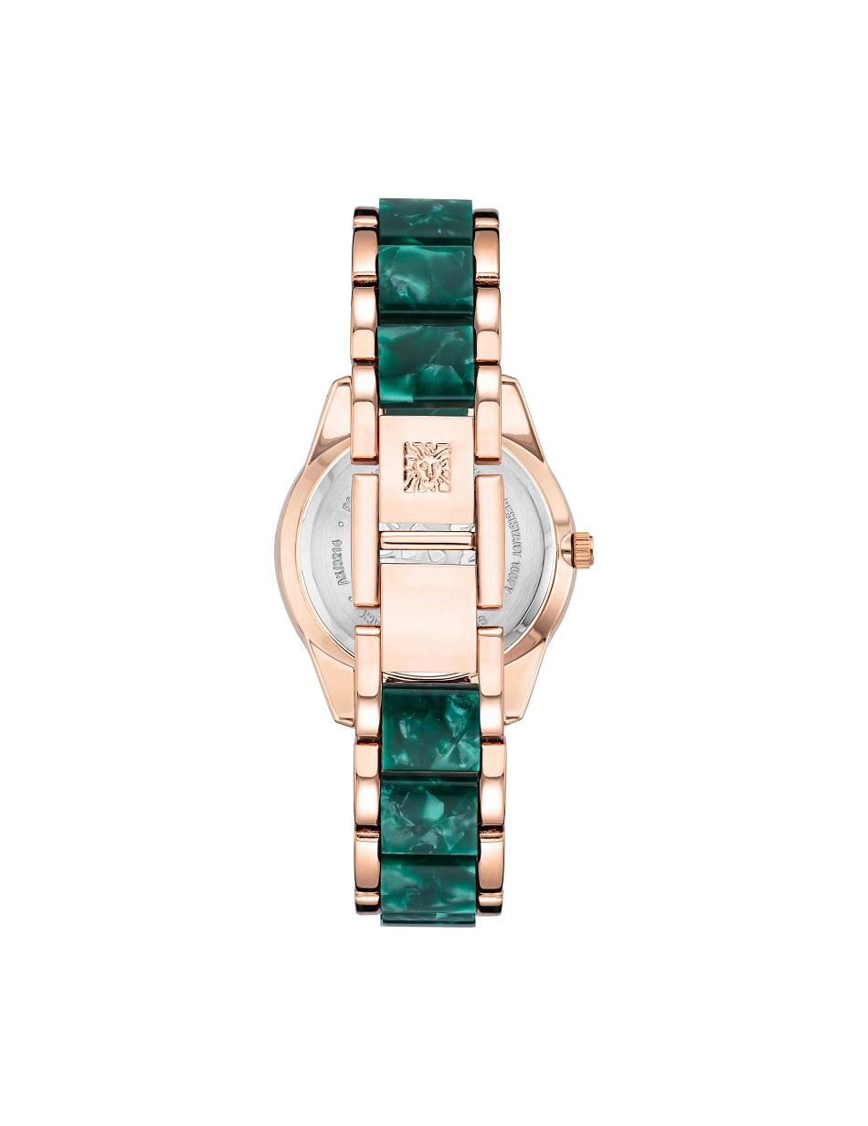 Anne Klein Pearlescent Resin Link Watch Metalen Roze Goud Groen | ANLDF26601