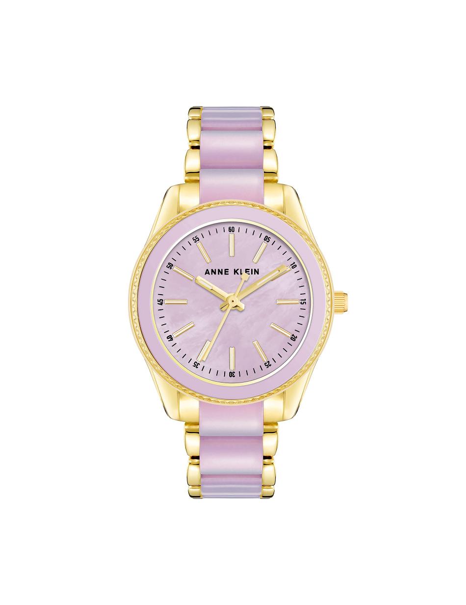 Anne Klein Pearlescent Resin Link Watch Metalen Goud Lavendel | DNLKV88500