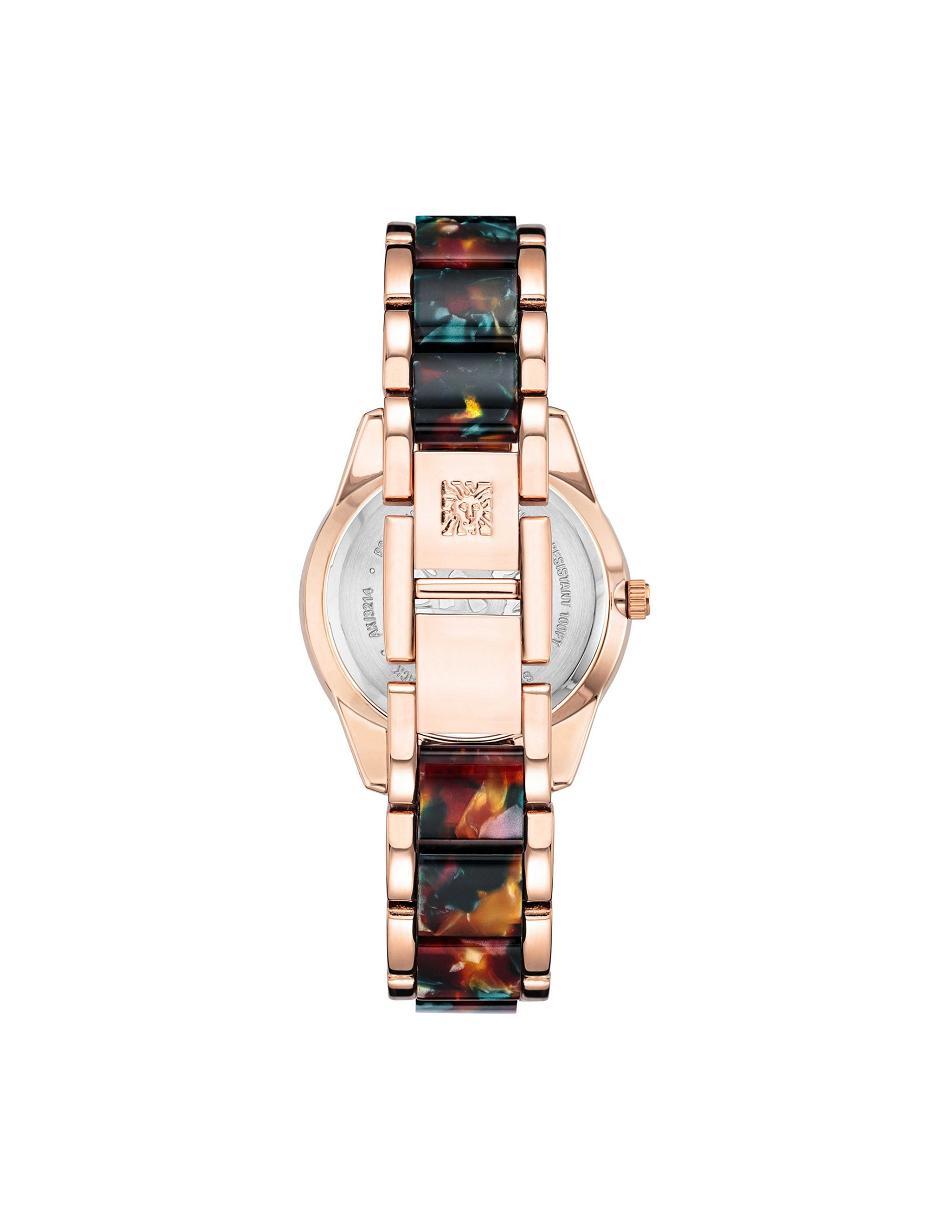 Anne Klein Pearlescent Resin Link Watch Metalen Roze Goud Bruin | QNLWA97065